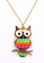 Vintage Gold Rainbow Owl Fashion Necklace with Crystals