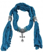 Knights Templar Cross Charm Pendant Scarf Necklace - TURQUOISE