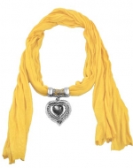 Heart Crystal Charm Pendant Scarf Necklace - YELLOW