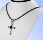 925 Sterling Silver Necklace with Black Cord Chain - Cross Pendant with Black Onyx Natural Stone - Weight :7 Grams, Length : 24 , Pendant Height:55mm,Width:35mm,Thickness:3mm.