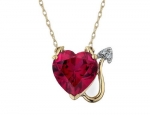 Created Ruby Devil Heart Pendant Necklace with Diamonds 2.33 Carat (ctw) in 10K Yellow Gold with Chain