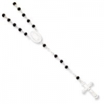 Sterling Silver Onyx Rosary Necklace - 17 Inch - JewelryWeb