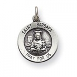 Sterling Silver St. Barbara Medal Pendant - 15MM (5/8) - JewelryWeb