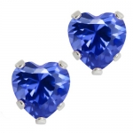 3.00 Ct .925 Sterling Silver Tanzanite Blue CZ Heart Shape Stud Earrings 6MM