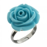 15mm Simulated Blue Cyan Coral Carved Rose Flower Ring Adjustable Finger Ring