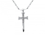 Mens Sword Cross Pendant Necklace in Stainless Steel with Chain