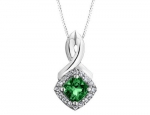 Emerald Pendant Necklace with Diamonds 3/4 Carat (ctw) in 10K White Gold with Chain