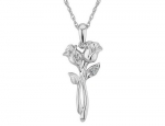 Tulip Flower Pendant Necklace with Diamonds in Sterling Silver with Chain