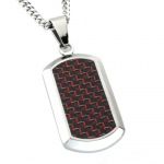 Stainless Steel High Polish Dog Tag Pendant w/ Black & Red Carbon Fiber