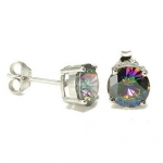 Bling Jewelry Sterling Silver Round Rainbow Mystic Topaz Color CZ Unisex Stud Earrings - 7mm