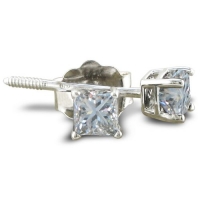 1/2ct Princess Diamond Stud Earrings 14k White Gold Excellent Clarity