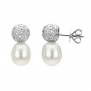 14k White Gold 8-9mm White Cultured Freshwater Pearl High Luster, Diamond Accent Earring.