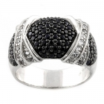 1.80 Carats Black and White Sapphires Ring in Sterling Silver and Rhodium Plating (Size 7)