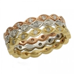 10K Three-Tone Gold 0.60 Carat Diamond Eternity Stackable Wedding Band Ring - set of 3 (H-I, I2-I3)