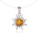 Baltic Honey Amber and Sterling Silver Medium Flaming Sun Bracelet and Pendant Necklace Set, 8