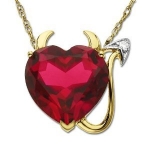 14K Gold Plated Devil Heart Pendant Necklace with Ruby CZ and Cubic Zirconia