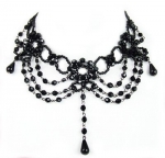 Classic Black Beaded Victorian Burlesque Gothic Style Choker Vintage Necklace Earring Set