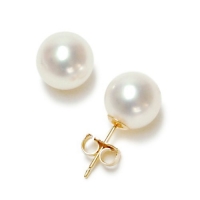 Bridal Wedding Earring 14k Yellow Gold 7-8 mm Pure White And Shining Cultured Freshwater Pearl Perfect Round High Luster Stud Earring