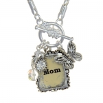 Gift For Mom Pendant Necklace With Clear Stones and Butterfly on Diamond-Cut Chain