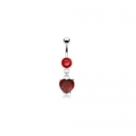 Valentines Day Bling Jewelry Red Garnet Color CZ Heart Dangle Belly Navel Ring Surgical Steel