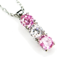 CZ-Column Necklace, Pink Topaz-Colored & Diamond-Colored CZs, 18