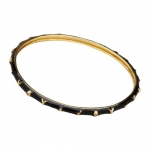 Black Enamel Bangle Bracelet with Gold Tone and White Crystal Accents 60 mm