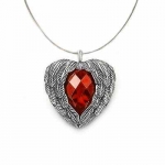 Beautiful Silver Plated Angel Red Heart Guardian Angel Wing Crystal Cubic Zirconia Pendant Necklace