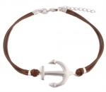 Ladies 925 Sterling Silver Brown with Silver Anchor Adjustable Bracelet