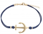 Ladies 925 Sterling Silver Blue with Gold Anchor Adjustable Bracelet