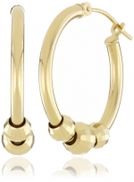 Duragold 14k Yellow Gold Mirrored Bead Hoop Earrings