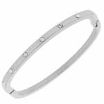 Handcuff Silver White Gold Tone White Crystals Womens Bangle Bracelet with Clasp