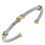 Silver Yellow White Gold Tone Open End Twisted Cable Womens Bangle Bracelet