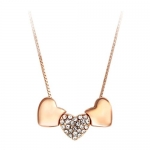 PlusMinus Sterling Silver heart With Cubic Zirconia Rosegold Plated Pendant Necklace For women + Gift Box