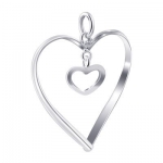 Sterling Silver 29mm Hollow Heart with 10mm Tiny Heart Dangling inside Plain Pendant