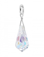 Sterling Silver Teardrop Shape 8mm x 6mm Clear AB Crystal 1.25 inch Long Pendant Made with Swarovski Elements