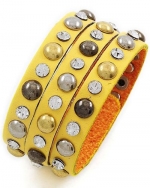 Tri Tone Yellow Leather Snap Bangle Bracelet Fashion Jewelry