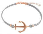 Ladies 925 Sterling Silver Grey with Rose Gold Anchor Adjustable Bracelet