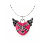 925 Sterling Silver Angel Heart Guardian Angel Wing Pendant Necklace with Black Cubic Zirconia and Pink Enamel