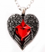 Silver Plated Angel Red Heart Guardian Angel Wing Crystal Cubic Zirconia Pendant Necklace