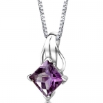 Sensational Glamour: Sterling Silver Rhodium Finish 2.00 carats Princess Checkerboard Cut Amethyst Pendant with 18 inch Silver Necklace