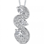 Sparkling Brook: Sterling Silver Rhodium Finish Art Nouveau Style Bridal Jewelry Pendant Necklace with Cubic Zirconia