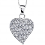 Sparkling Love: Sterling Silver Rhodium Finish Pave Diamond Dangle Heart Pendant Necklace