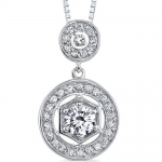 Vintage Inspiration: Sterling Silver Rhodium Finish Art Deco Inspired Vintage Style Pendant Necklace with Cubic Zirconia