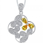 Inspired Magic: Sterling Silver Rhodium Finish Designer Inspired Quatrefoil Shape Pendant Necklace with Yellow White Cubic Zirconia