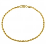 18k Yellow Gold Plated Sterling Silver 060-Gauge Diamond-Cut Rope Chain Anklet, 9