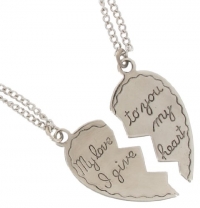 Silver Plate Pendant Necklace Best Friends Bff Set Sweetheart My Love Heart 2 Piece USA
