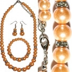 Golden Yellow Cream Pearl Rhinstone Necklace, Earrings & Bracelet Set