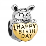 Pugster Cute Silver Rabbit Holding Gold Heart Happy Birthday European Beads Fits Pandora Charm Bracelet