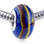 Pugster Murano Glass Bead deep red and yellow spiral line slim Fit Pandora Bead Charm Bracelet