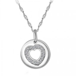 PlusMinus Sterling Silver circles with heart Cubic Zirconia Pendant Necklace For women + Gift Box